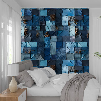 Navy Blue Indigo Collage Papier Textuur Behang