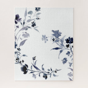 Navy blue indigo floral flower waterverf legpuzzel