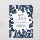 Navy Blue Indigo Leaves 75th Birthday Kaart (Voorkant / Achterkant)