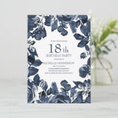 Navy Blue Indigo verlaat 18th Birthday Kaart (Staand voorkant)