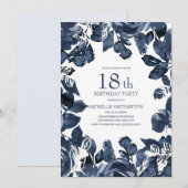 Navy Blue Indigo verlaat 18th Birthday Kaart (Voorkant / Achterkant)