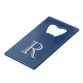 Navy Blue Initiaal Roestvrij stalen flesopening Kredietkaart Flessenopener (Voorkant Gekanteld)