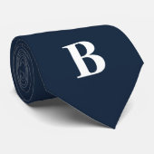 Navy Blue Initialen Trendy Monogram Stropdas (Opgerold)