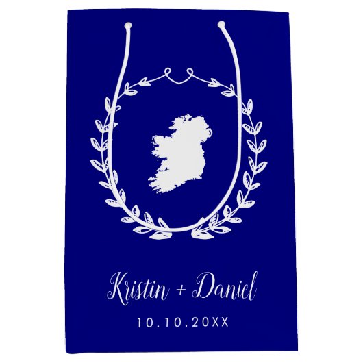 Navy Blue Ireland Map Wedding Welcome Swag Medium Cadeauzakje (Voorkant)