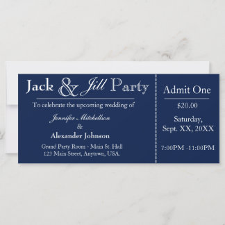Navy Blue Jack en Jill Shower Ticket Invitation