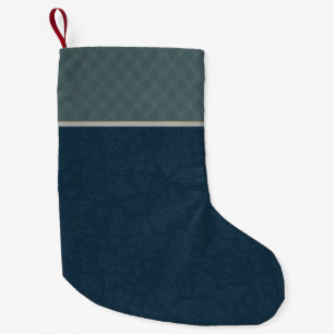 Navy Blue Jacquard Floral Blauwgroen Plaid Kleine Kerstsok