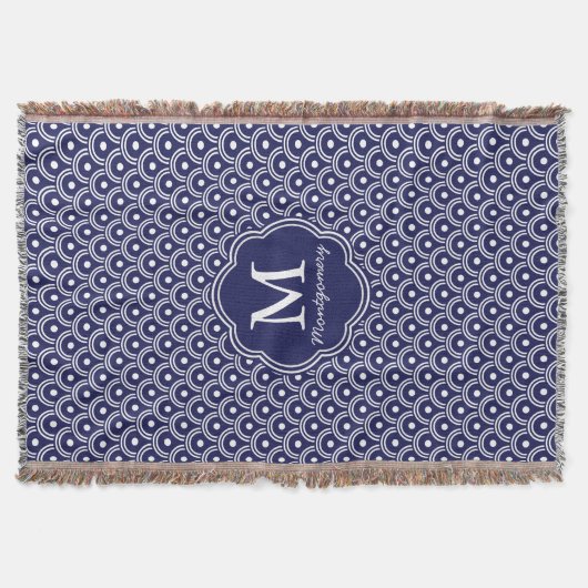 Navy Blue Japans Waves Pattern - Gepersonaliseerd Deken (Voorkant)