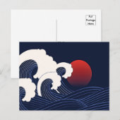 Navy Blue Japanse Golf met Red Moon Teken Briefkaart (Voorkant / Achterkant)