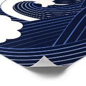 Navy Blue Japanse golven met Red Moon-tekening Poster (Hoek)