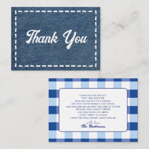Navy Blue Jean Baby Jongens Baby Shower Bedankt Notitiekaartje