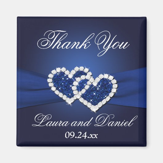 Navy Blue Joined Hearts Bruiloft Favor Magnet Magneet (Voorkant)