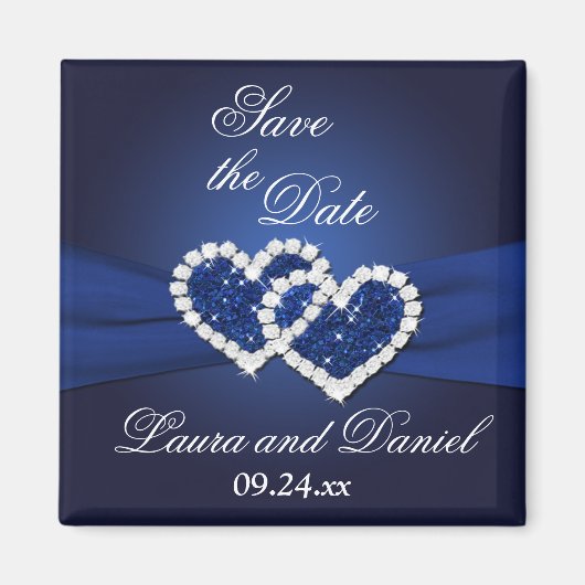 Navy Blue Joined Hearts Save the Date Magnet Magneet (Voorkant)