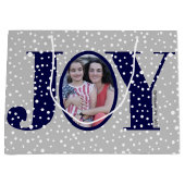 Navy blue JOY en sneeuwvlokken twee foto-kerstdage Groot Cadeauzakje (Voorkant)