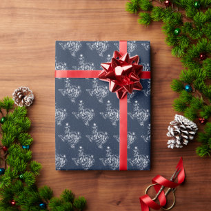 Navy Blue Joy Holiday Leaves Texas Shape Cadeaupapier