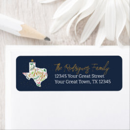 Navy Blue Joy Holiday Leaves Texas Shape Etiket