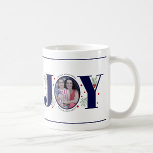 Navy blue Joy met kerstfoto met bessen Koffiemok