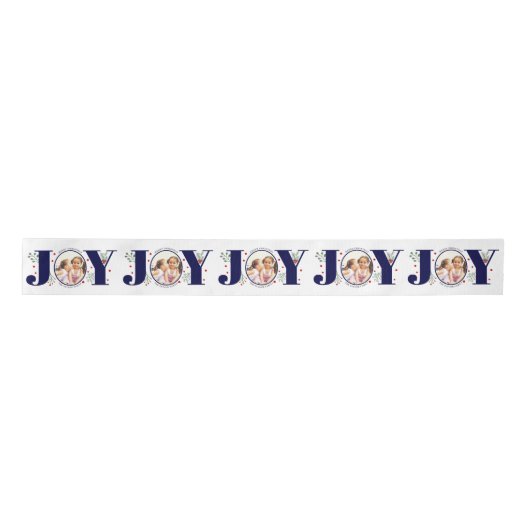 Navy blue Joy met kerstfoto met bessen Lint (Voorkant)