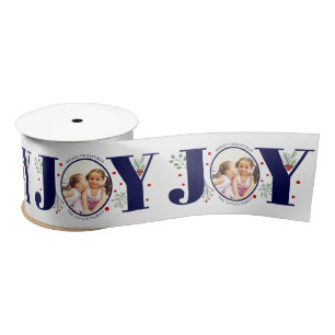 Navy blue Joy met kerstfoto met bessen Lint