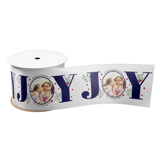 Navy blue Joy met kerstfoto met bessen Lint (Spoel)
