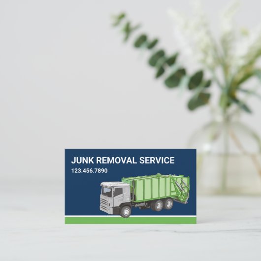 Navy Blue Junk Removal Service Vuilniswagen Visitekaartje (Staand voorkant)