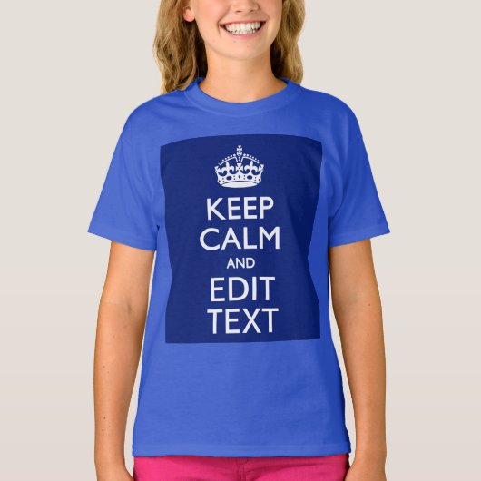 Navy Blue Keep Calm en geef tekst op maat uit T-shirt (Voorkant)