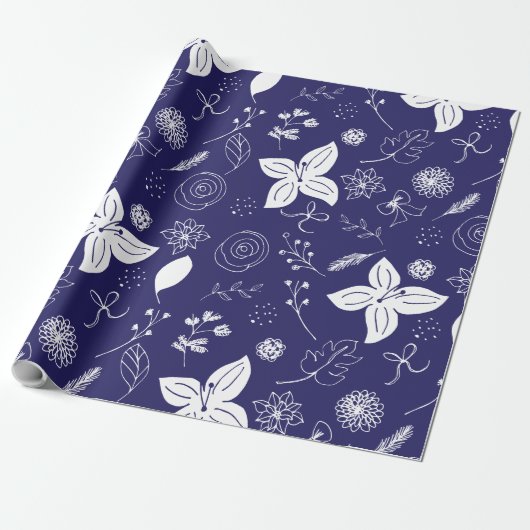 Navy Blue Kerstmis Cadeaupapier (Uitgerold)