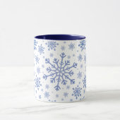 Navy Blue-kerstsnowflakes op Winter White Mok (Midden)