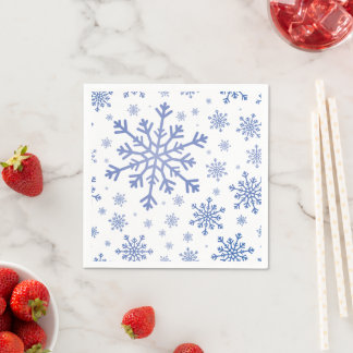 Navy Blue-kerstsnowflakes op Winter White Servet