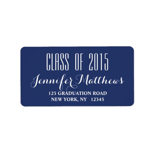 Navy Blue Klasse van 2015 Afstuderen Adreslabel Etiket (Voorkant)