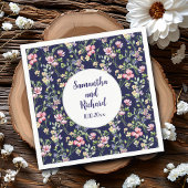 Navy Blue Kleurrijke Waterverf Wildflowers Wedding Servet