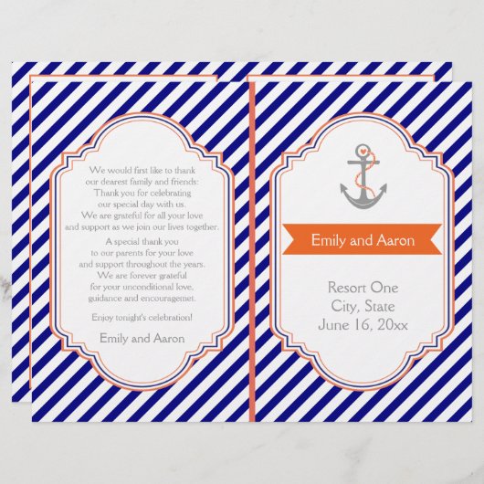 Navy blue, koraalnautisch trouwprogramma (Voorkant / Achterkant)