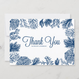 Navy Blue Koraalriffen Frame Summerbruiloft  Bedankkaart