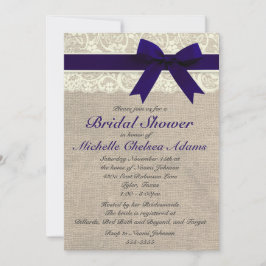 Navy Blue Lace Burlap Bridal Shower Kaart