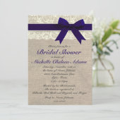 Navy Blue Lace Burlap Bridal Shower Kaart (Staand voorkant)