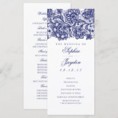 Navy Blue Lace Élégant White Wedding Programmes (Devant / Derrière)