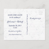 Navy Blue Lace Monogram Save the Date Briefkaart (Achterkant)