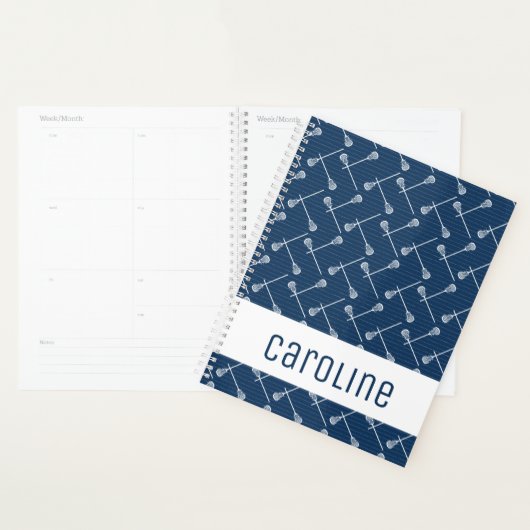 Navy Blue Lacrosse White Sticks gepatterd Planner (Display)