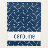 Navy Blue Lacrosse White Sticks gepatterd Planner (Voorkant)