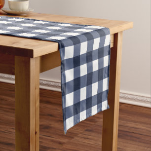 Navy Blue Large Classic Gingham Check Pset Korte Tafelloper