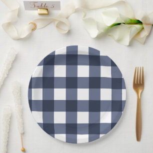 Navy Blue Large Classic Gingham Check Pset Papieren Bordje