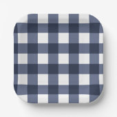 Navy Blue Large Classic Gingham Check Pset Papieren Bordje (Voorkant)