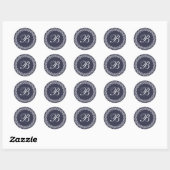 Navy Blue Laurel krans met aangepaste monogram Ronde Sticker (Vel)