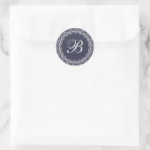 Navy Blue Laurel krans met aangepaste monogram Ronde Sticker (Tas)