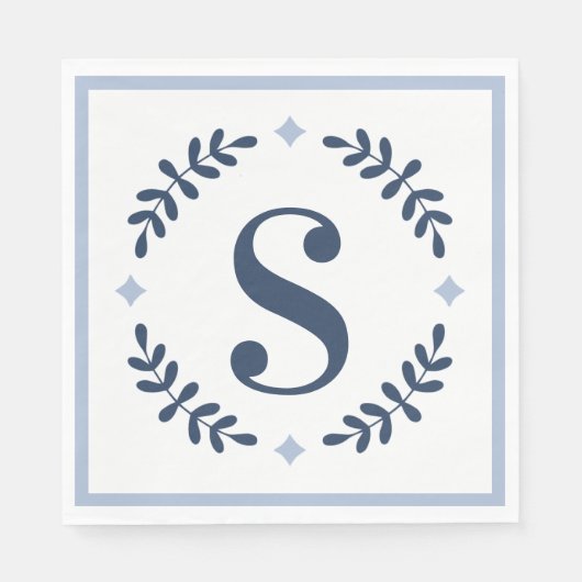 Navy Blue Laurel Wreath Monogram Servet (Voorkant)