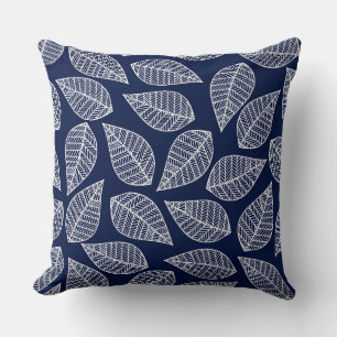 Navy Blue Leaf/Geometric Reversible Pillow Elegant Kussen