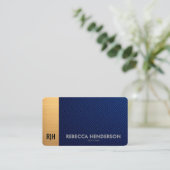 Navy Blue Leather & Gold Luxe Visitekaartje (Staand voorkant)