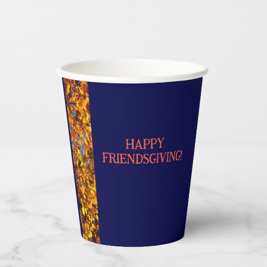 Navy Blue & Leaves Thanksgiving Friendsgiving Papieren Bekers (Voorkant)