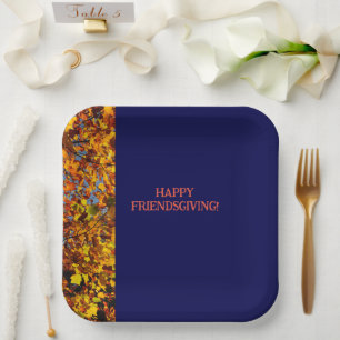 Navy Blue & Leaves Thanksgiving Friendsgiving Papieren Bordje