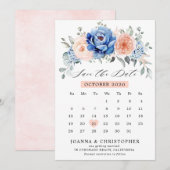 Navy Blue Leisteen Stof Blush kalender Bewaar de d Save The Date (Voorkant / Achterkant)