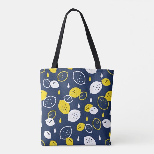 Navy Blue Lemon Art – Verfrissend Citrus Design Draagtas (Achterkant)